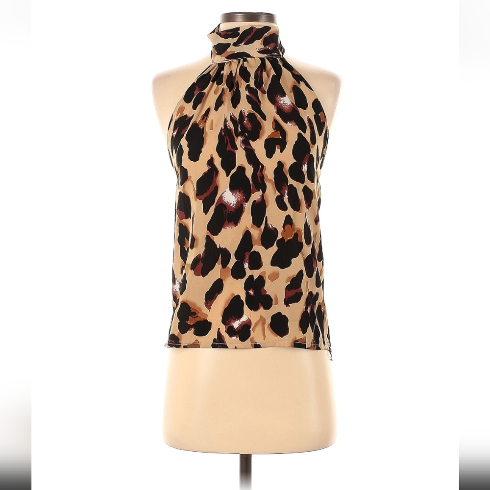 Turtle Neck Leopard Print Halter Top